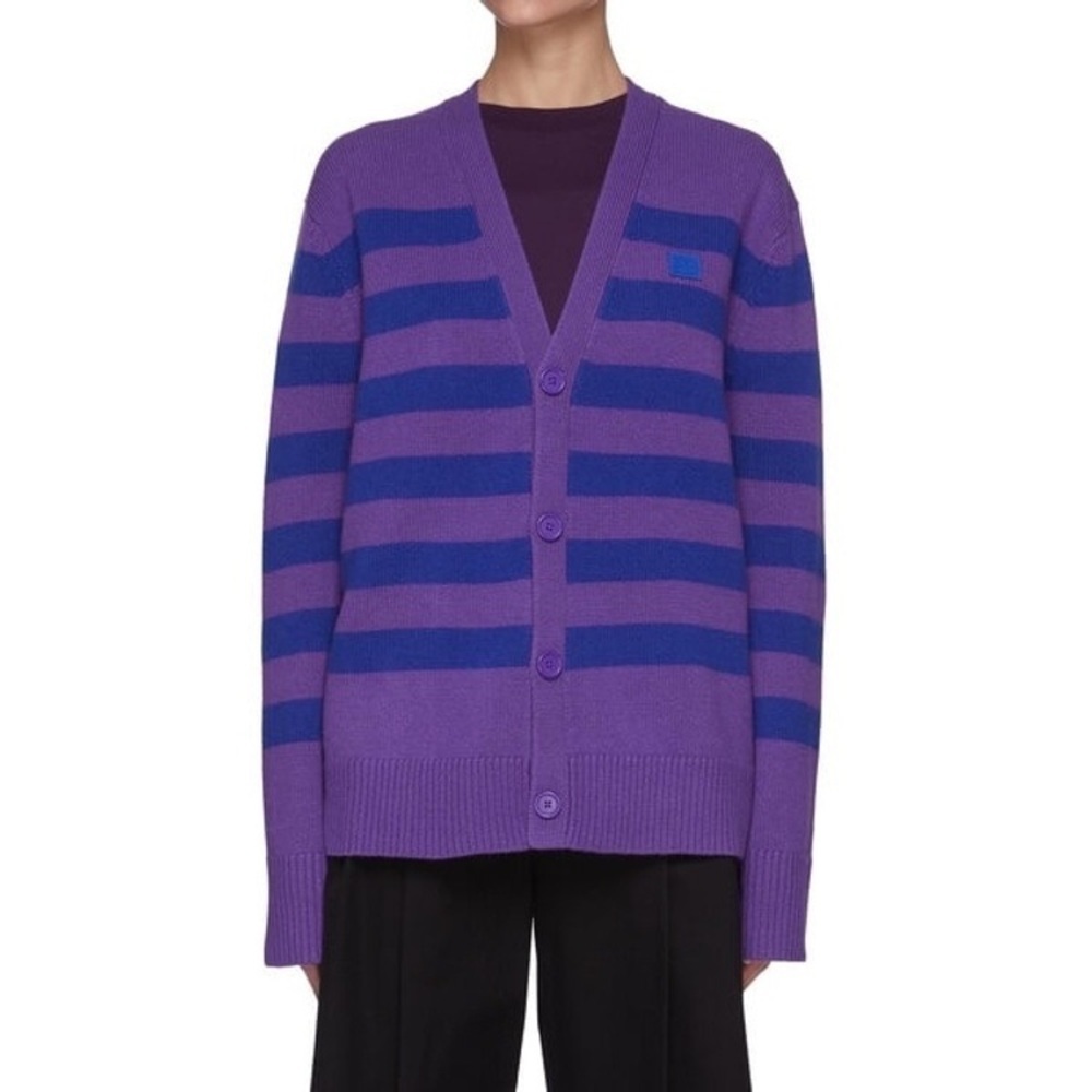Acne Studios Wool Cardigan Sweater Striped Oversized Mens Luxury Winter Knit - Picture 2 of 15